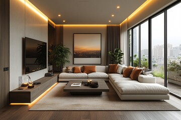 Modern 3D Render of a Cozy Living Room Interior