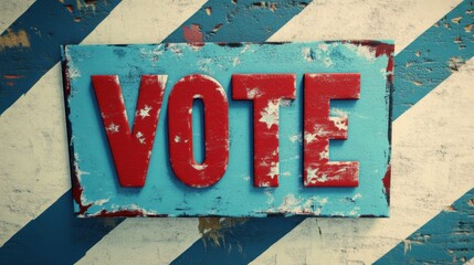 Retro "VOTE" text animation in a bold, cartoonish style with blue, red, and white stripes background Great for elections or political promotions