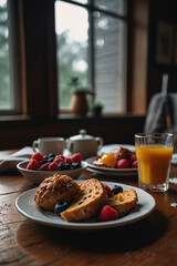 Savoring breakfast with coffee and bread.