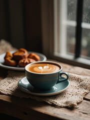 A cozy breakfast with coffee and fresh bread.