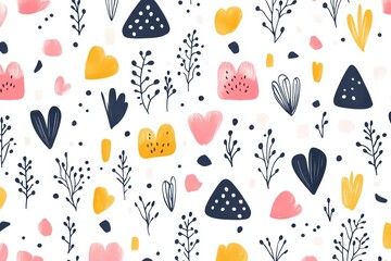 Whimsical hearts botanical pattern wallpaper design