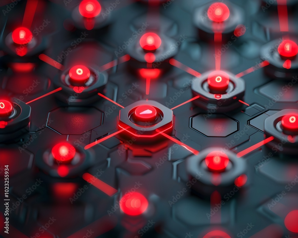 Poster glowing red node indicating potential security breach in secure device network