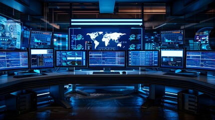 Cybersecurity Command Center Monitoring Real Time Data Breaches and Fraud Detection