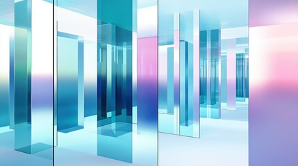 Colorful abstract geometric glass corridor