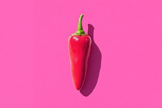 Bright red chili pepper on vivid pink background
