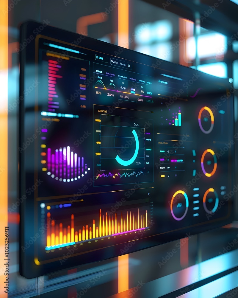 Poster futuristic sentiment analysis dashboard displaying customer review spectrum