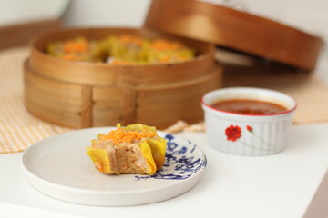 Dimsum siomay, made with chicken and prawn. Chinese food, steam siomay.