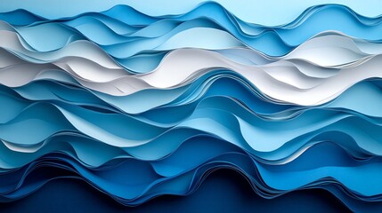 Fototapeta premium Layered paper cut shapes resembling abstract ocean waves in blue and white, creating a sense of flow, paper cut ocean, abstract fluidity