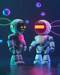 Naklejka premium Chatbot Interacting with Glowing Sentiment Aura in Futuristic 3D Render
