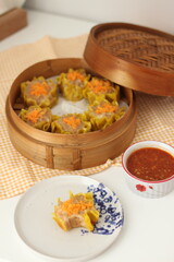 Dimsum siomay, made with chicken and prawn. Chinese food, steam siomay.