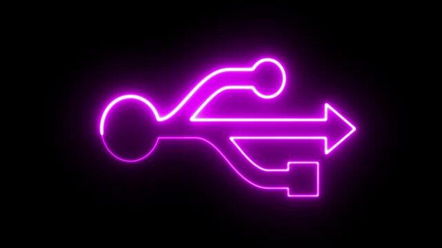 Neon Glowing Purple USB Icon on Dark Background