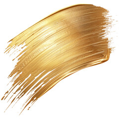 A gold brush stroke with a white background. The brush stroke is long and has a lot of texture