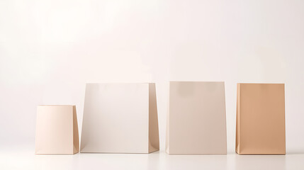 Simple mockup of paper shopping bags with sturdy handles, white background.