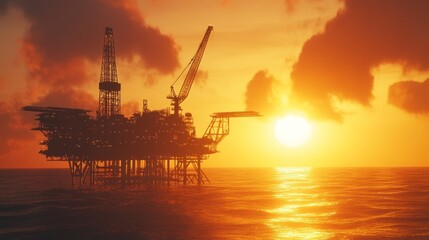 Obraz premium Oil Rig Silhouette at Sunset