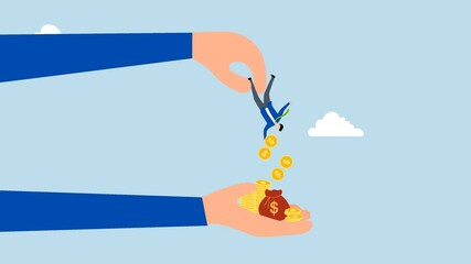 Tax hike, 4k animation of avaricious businessman exploits the smaller individuals by intimidating them into giving up all their money.