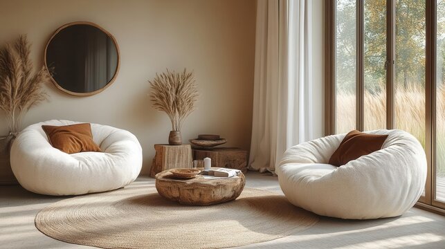cozy living room interior featuring plush armchairs decorative accents and a soothing color palette with a mockup wall ready for personalization exuding comfort and style