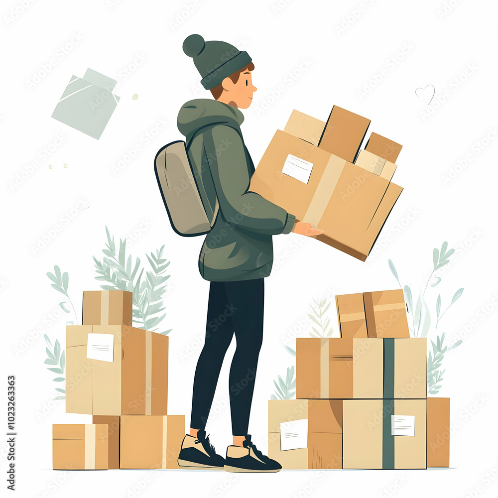 Poster efficient delivery service: a person handling packages symbolizing commitment and reliability on a c