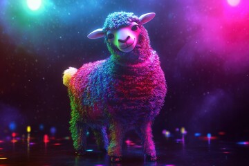 Happy Sheep. Creative Animal in Disco Clothes Dancing at Party with Nightlife Vibe