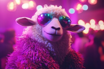 Happy Sheep in Disco Clothes Dancing at the Party. Creative Animal in Nightlife Fashion