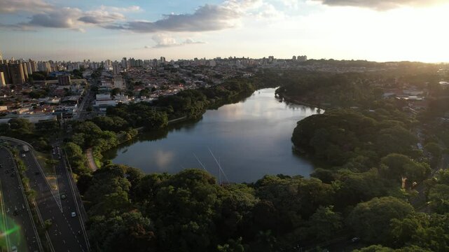 Taquaral Lagoon in Campinas, aerial view of the Portugal park, S&atilde;o Paulo, Brazil