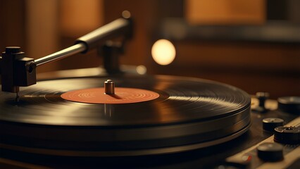 Obraz premium Vintage Vinyl Records and Turntable: Warm Ambient Lighting Creates a Nostalgic Retro Vibe