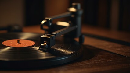 Vintage Vinyl Records and Turntable: Warm Ambient Lighting Creates a Nostalgic Retro Vibe