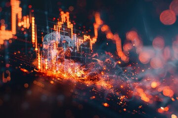 Fototapeta premium A graph with a skull on it and a lot of fire