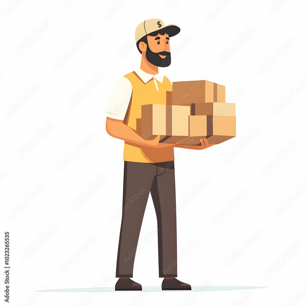 Poster efficient delivery service concept: person handling packages symbolizing commitment and reliability 