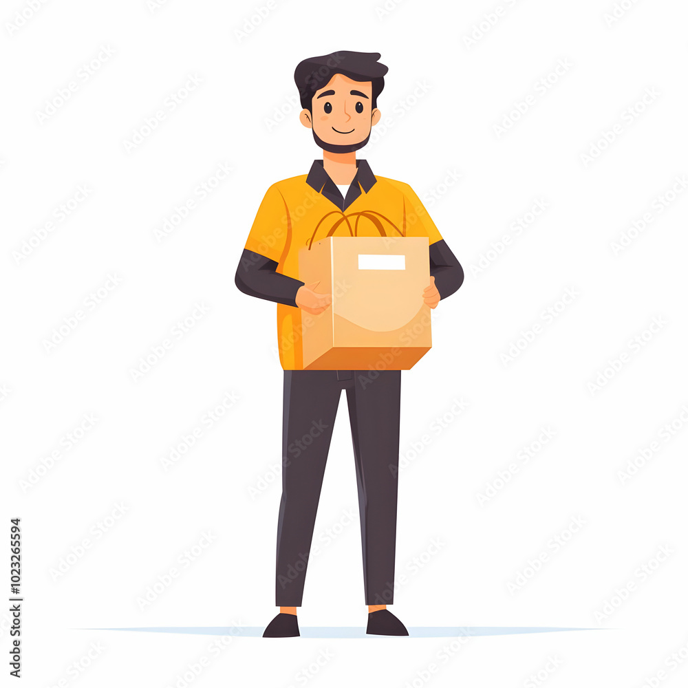 Poster dedicated delivery service: person with delivery bag symbolizing reliability and commitment on clean