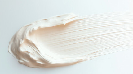 close-up texture of the cream and serum product, set against a plain simple minimalism backgroundwith leaves