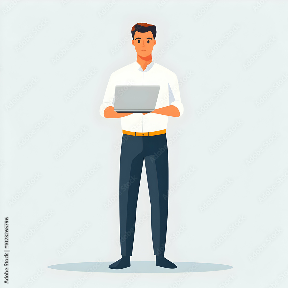 Poster efficient tech assistance: person with laptop against blank background for technical support graphic