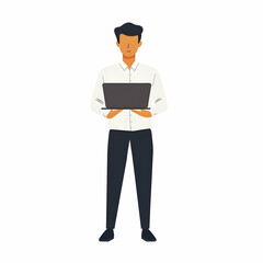 Professional Tech Support Provider with Laptop: Efficient Technical Assistance Against Blank Background for Graphics and Text