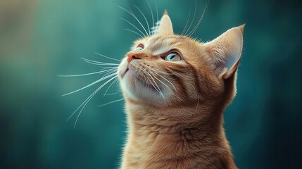 cute banner featuring a playful cat looking up set against a solid blue background that creates a cheerful and inviting atmosphere perfect for conveying joy and warmth