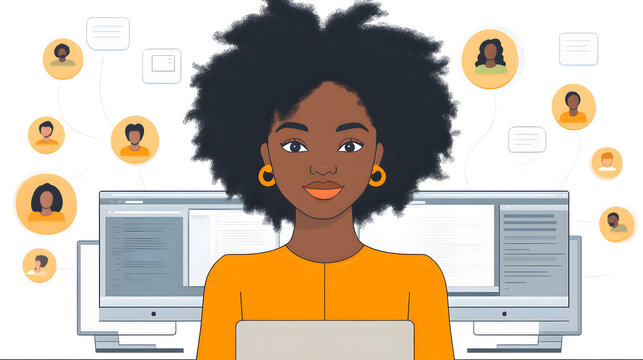 Social media notifications surrounding a busy community manager for Community Manager Day in flat vector style