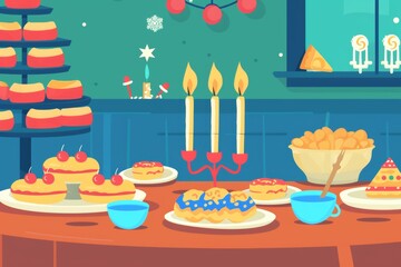 Festive holiday dessert table with candles