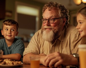 A heartwarming scene of an extended family enjoying a cozy evening together in their living room, filled with laughter and love This image captures the essence of family unity and togetherness, as
