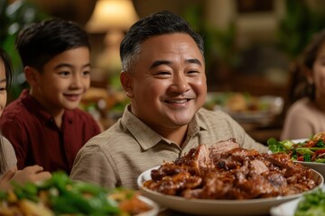 Extended Family Gathering for a Delicious Meal, Sharing Laughter and Smiles Around the Dinner Table, Creating Lasting Memories in the Warmth of Home, A Celebration of Love and Connection