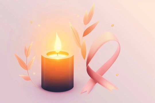 Breast cancer awareness candle and pink ribbon