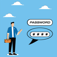 Businessman stands next to the bubble password