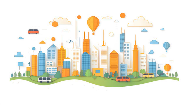 Futuristic transportation system with magnetic trains and hoverboards for Science Fiction Day in flat vector and papercut style