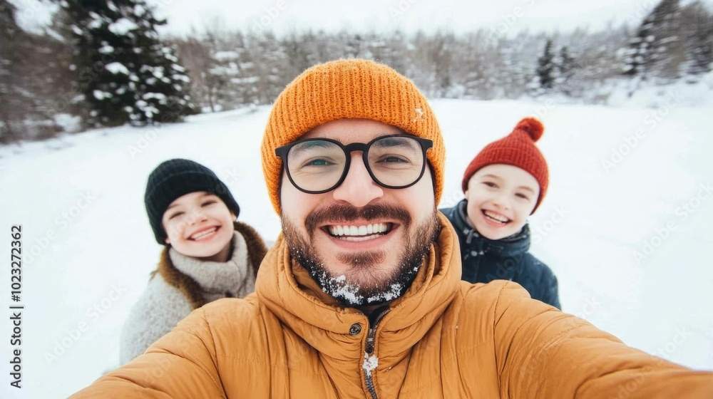 Wall mural embracing the winter wonderland a joyful family selfie in the snow captures the pure delight and tog