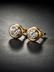 a pair of elegant gold earrings adorned with round-cut diamonds.