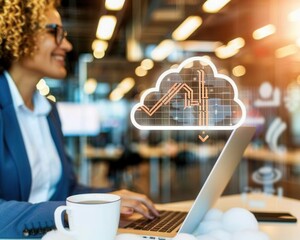 remote work on company cloud infrastructure, technology to connect people concept, people businessman and woman office employees working with computer laptop on swing suspend on cloud. Girl at the lap