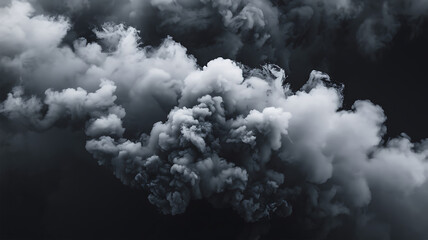 White and gray smoke clouds on dark background, abstract atmospheric design, eerie and mysterious, perfect for Halloween. 
