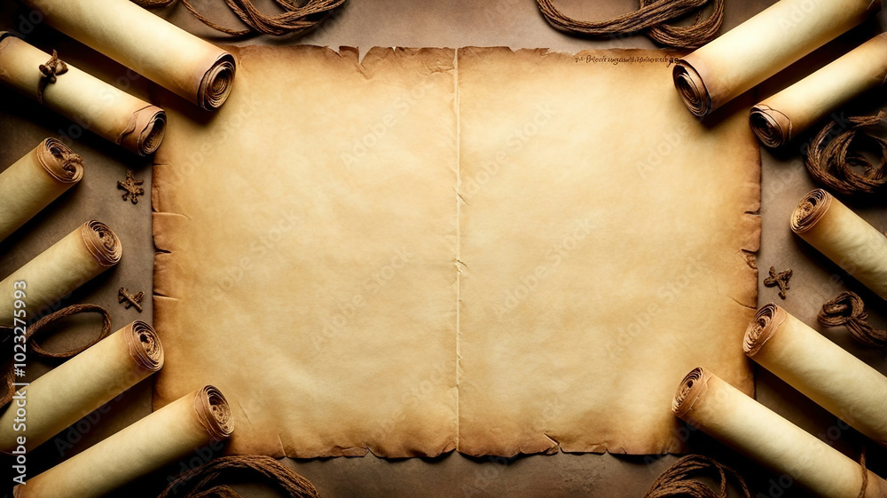 Poster A blank page with a scroll of paper on the left side
