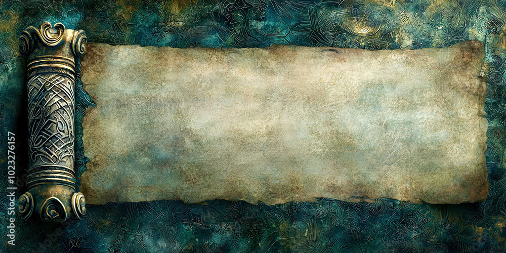 Poster A large, old looking scroll with a blank space in the middle