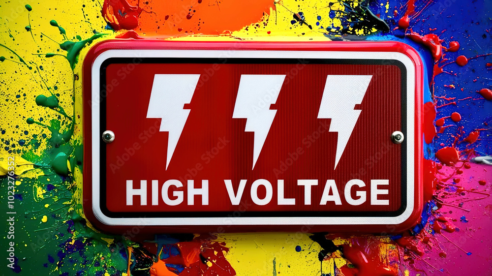 Poster a sign with three lightning bolts and the word high voltage