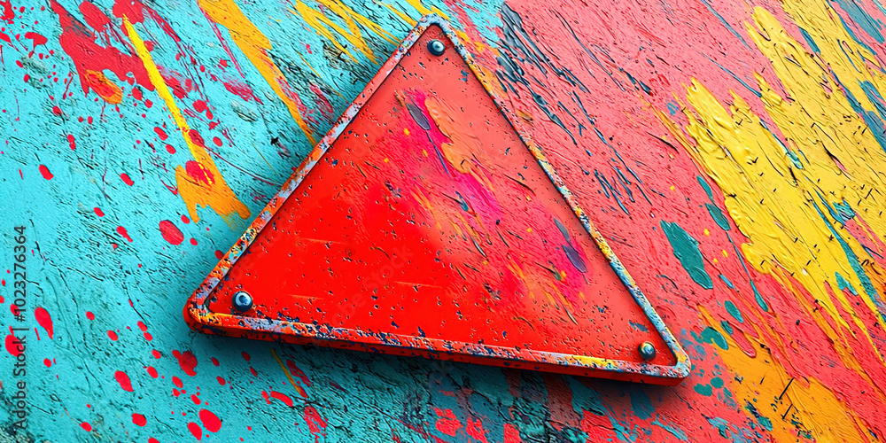 Poster A red triangle is on a colorful background