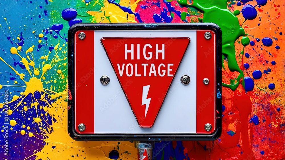 Poster a sign with a red triangle and a white letter h on it
