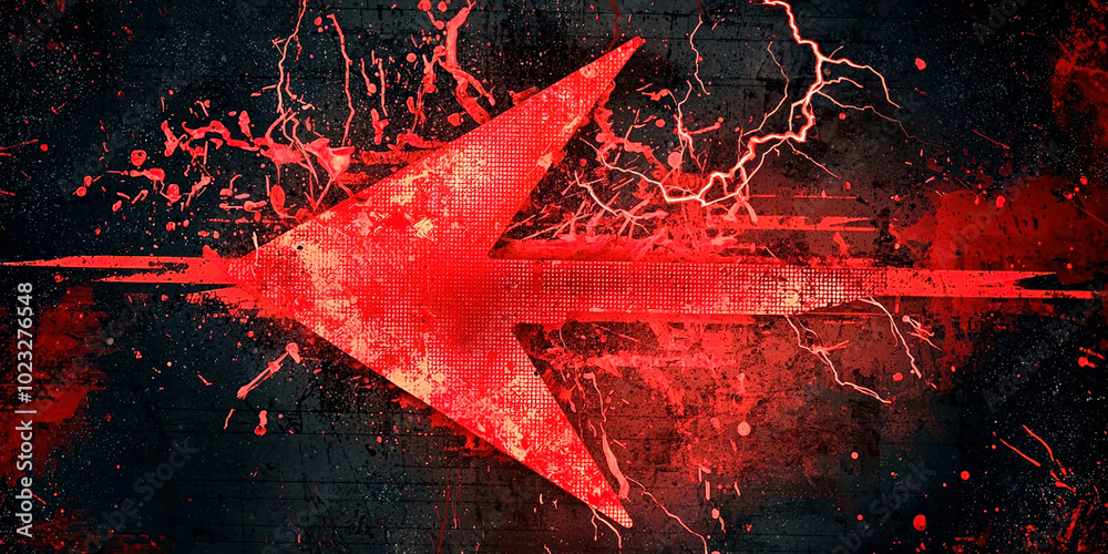 Poster a red arrow pointing to the left with a splash of red paint